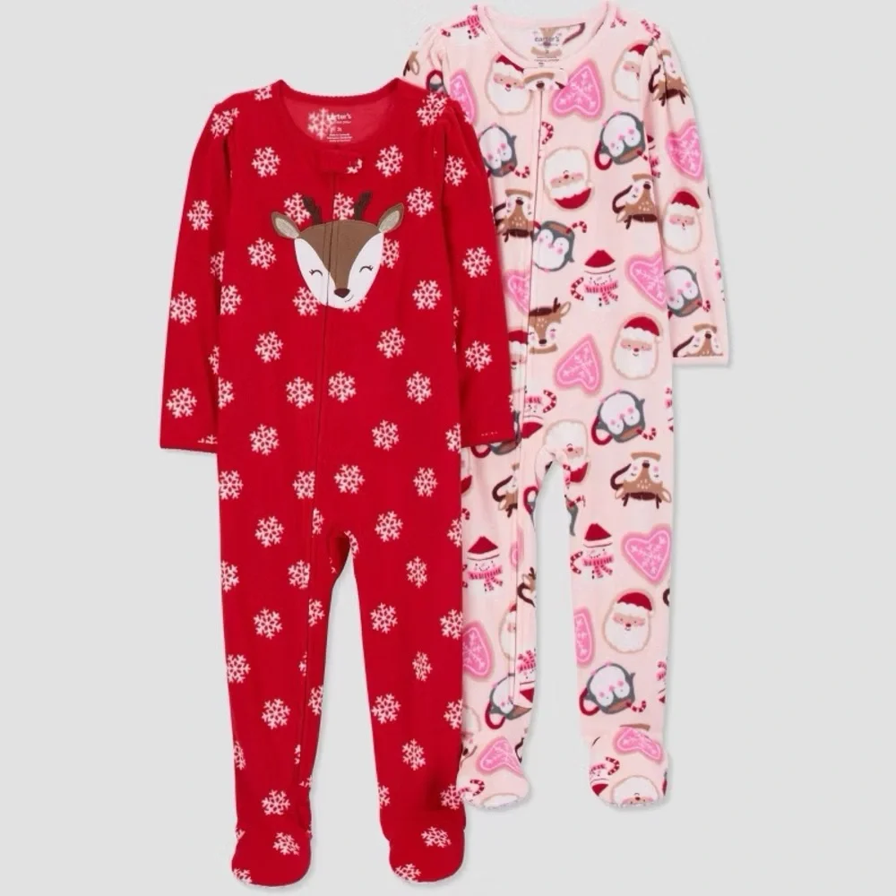 Carter's nwt Long Sleeve Christmas Fleece Footed Pajama - Red/Pink
